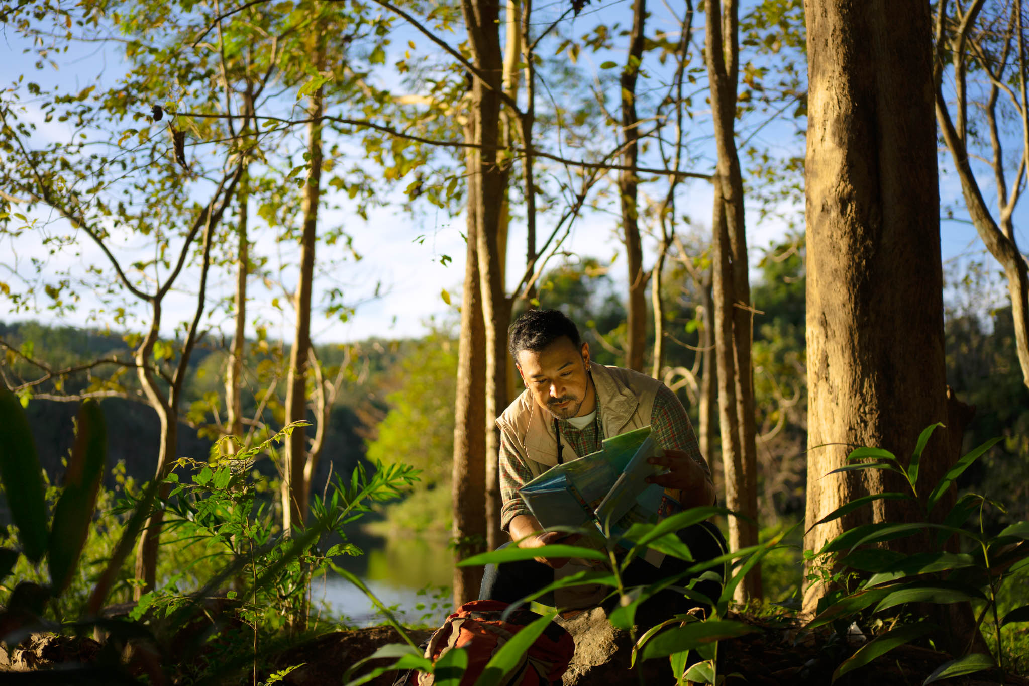 environmentalist work in rain forest.